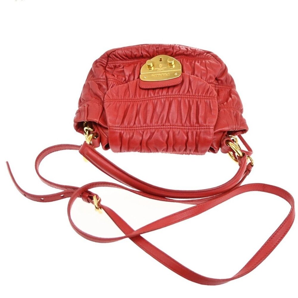 PRADA Logo Shoulder Hand Bag Nappa Leather Red GHW Italy 78CA652 - Picture 5 of 16